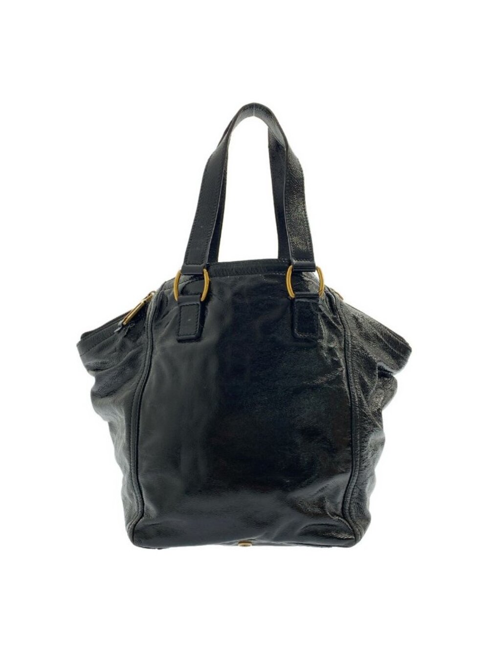 ★SOLD★ Saint Laurent Rive Gauche Downtown Patent Leather Logo Zip Handbag Black - Picture 2 of 8